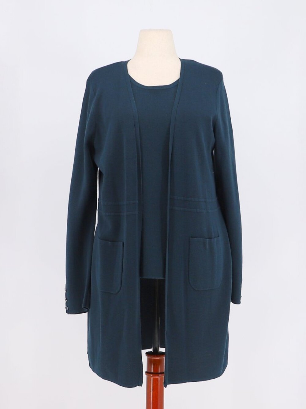 TALBOTS Cotton Modal Open Front Cardigan Sweater and Tank Set Teal Blue Size L